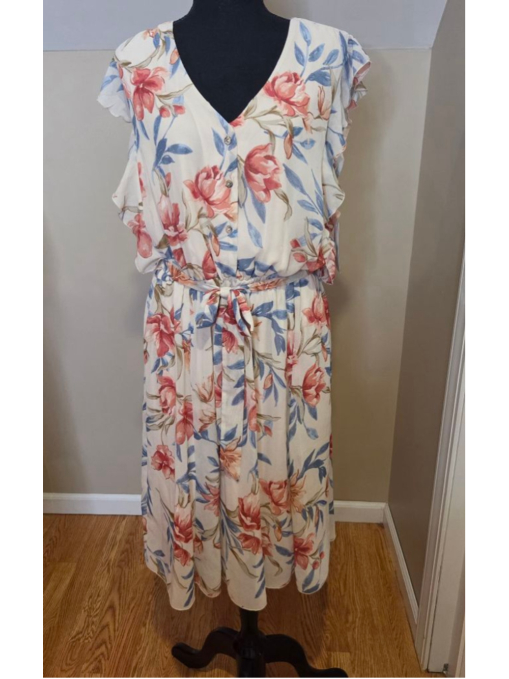 Enfocus Studio Plus Floral Midi Dress Cream Red Size 14